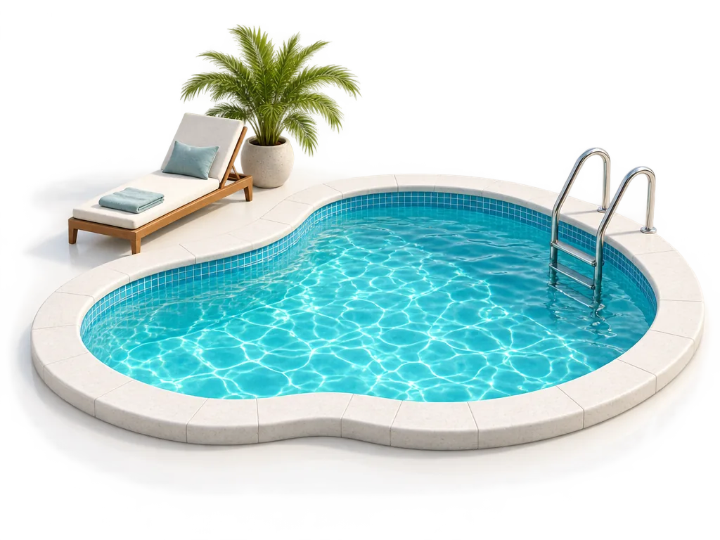 A small backyard pool with a ladder and a lounger